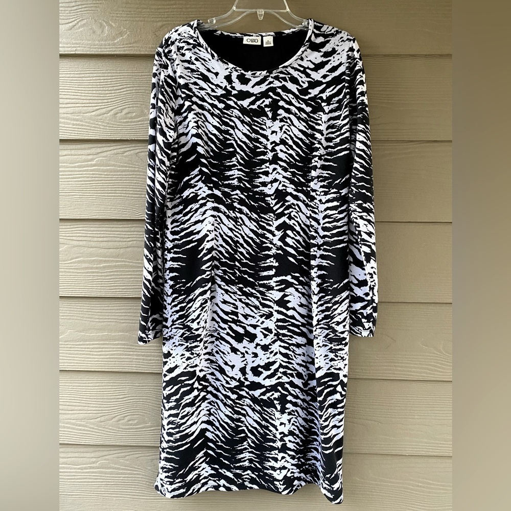 Cato Fashion Long Sleeve White Black Sheath Dresss Size M